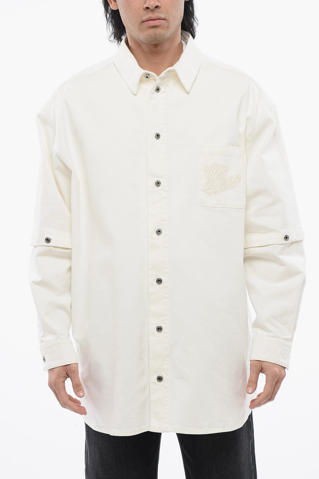 Off-White 2405~Denim Shirt with Removable Sleeves
