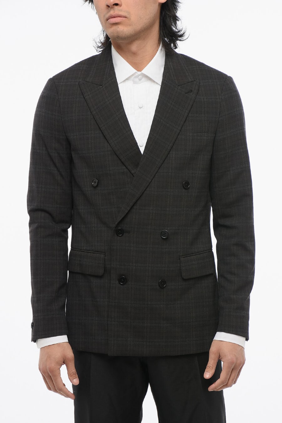 AllSaints 2405~Double-Breasted Blazer with Check Pattern