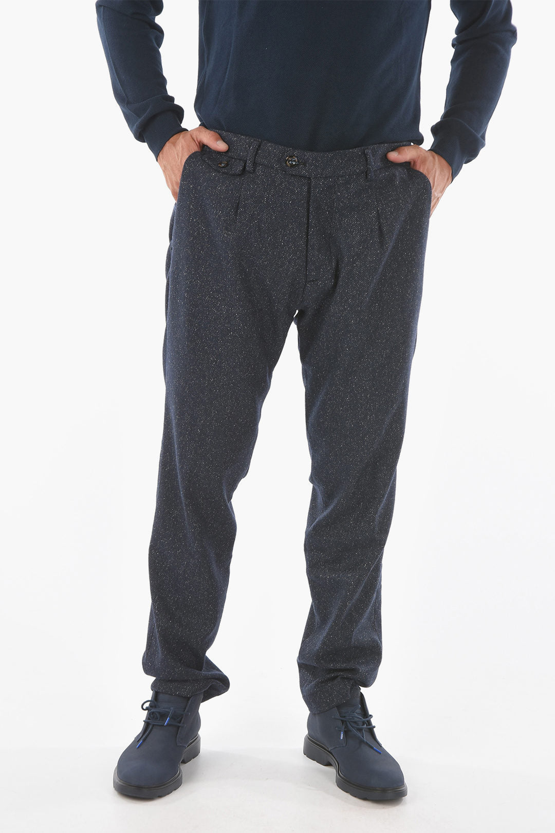 Cruna 2405~Herringbone Wool-Blend Trousers RAVAL1P.L. with One Pleat