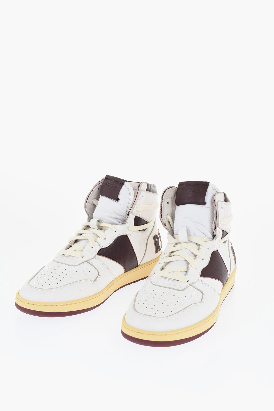 Rhude 2405~High-Top Leather Sneakers with Patch Logo