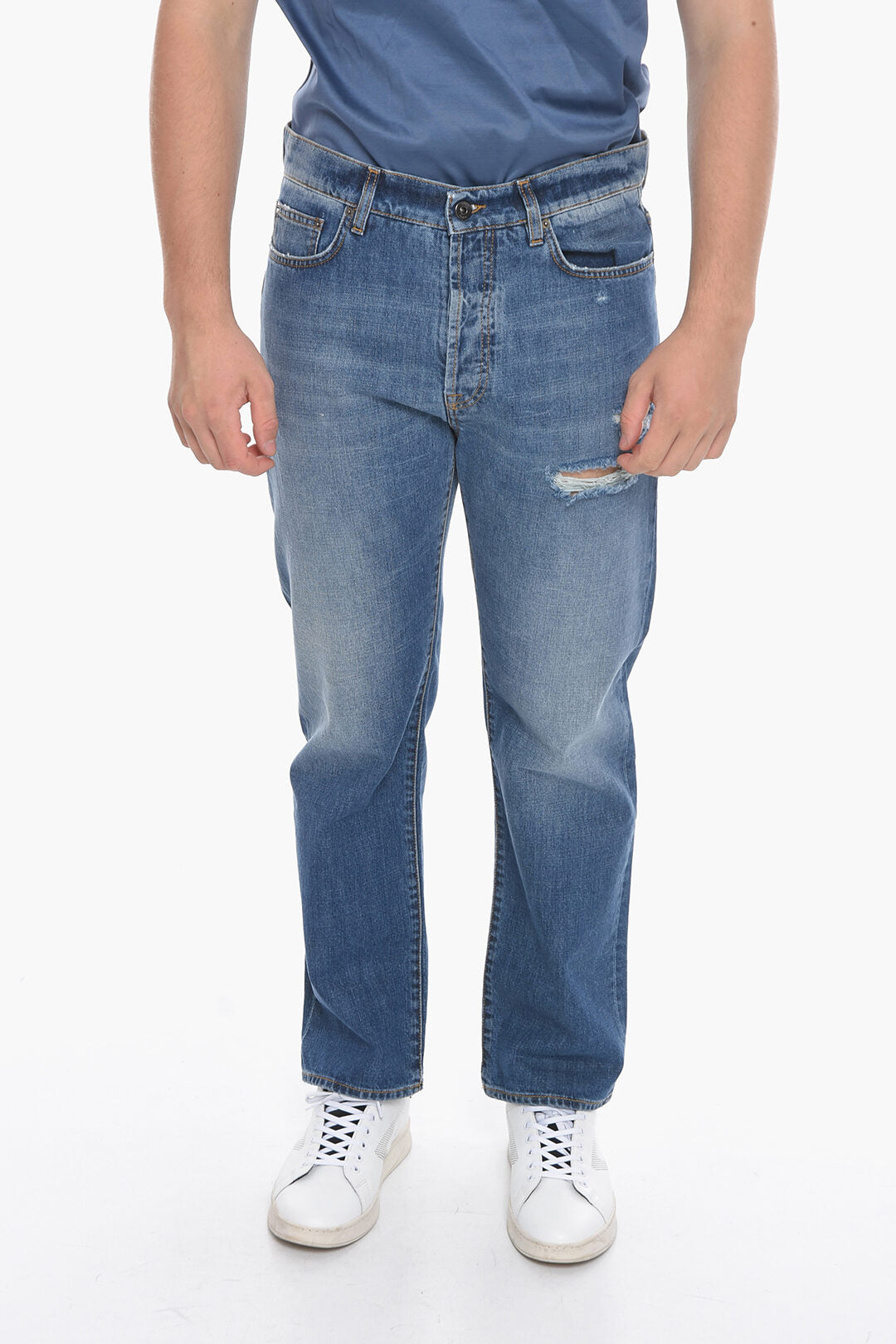 14 BROS 2405~Jeans with Distressed Effect and Light Wash 19cm