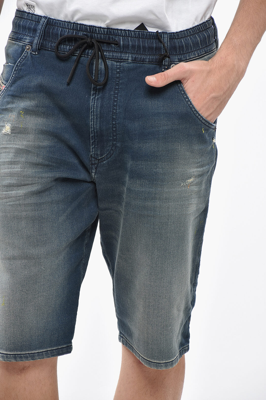 Diesel 2405~JOGGJEANS Delavé Denim Shorts with Drawstring