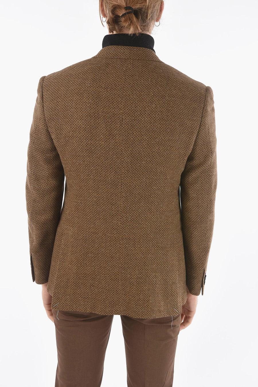 Corneliani 2405~Lined Double-Breasted Hopsack-Pattern Jacket with Flap Pocket