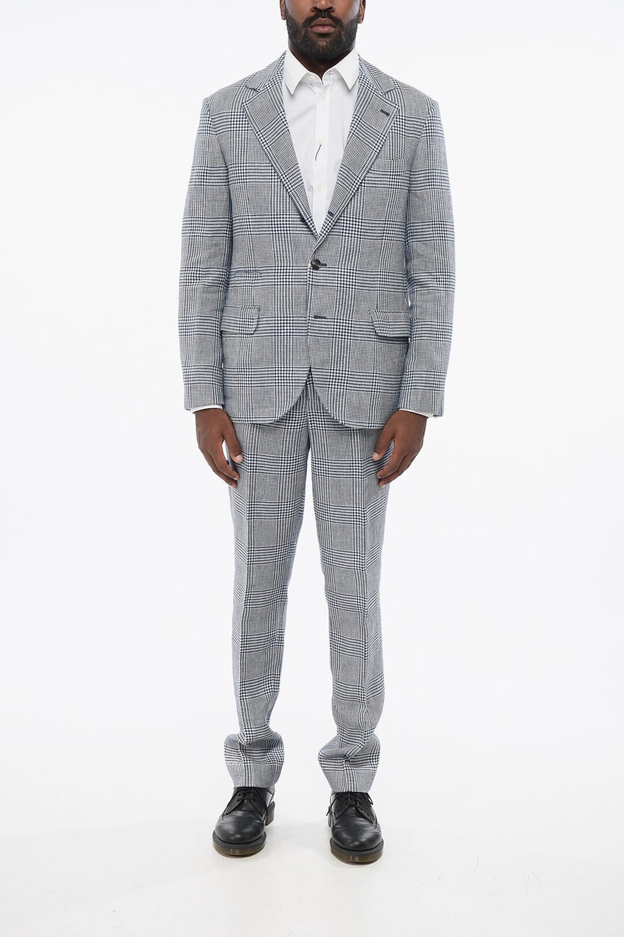 Brunello Cucinelli 2405~Linen-Blend District Check Suit with Flap Pockets