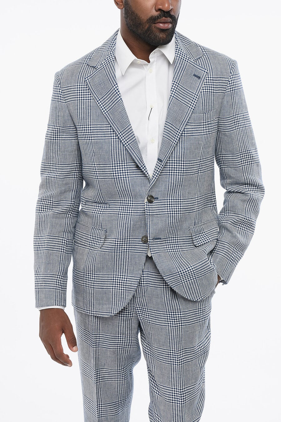 Brunello Cucinelli 2405~Linen-Blend District Check Suit with Flap Pockets, view 2