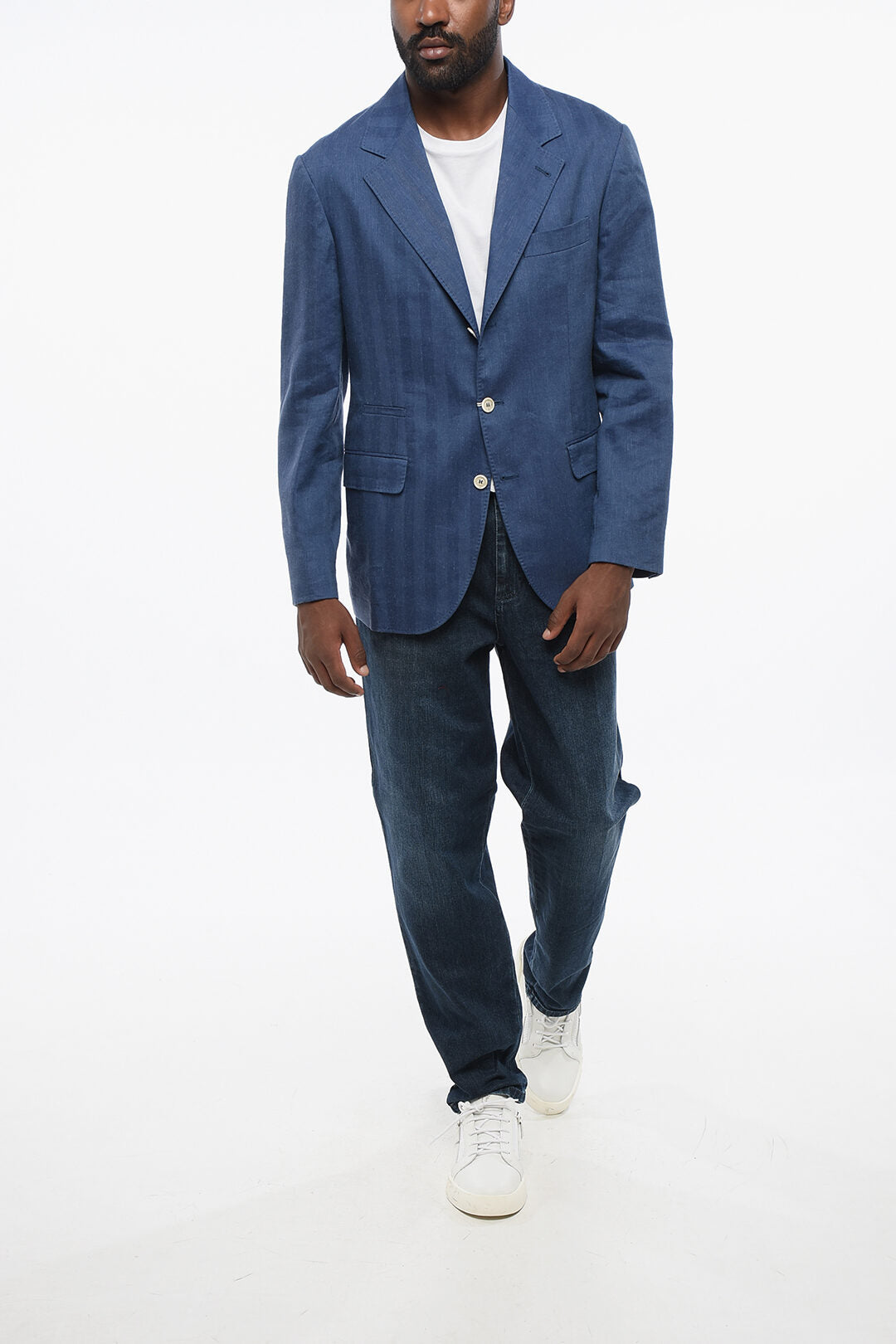 Brunello Cucinelli 2405~Linen-Blend Herringbone Slim-Fit Blazer
