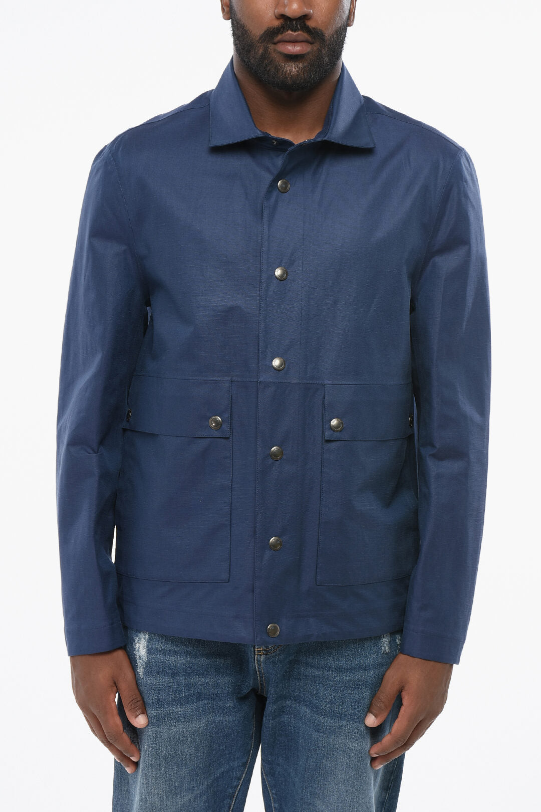 Brunello Cucinelli 2405~Linen-Blend Overshirt with Snap Buttons