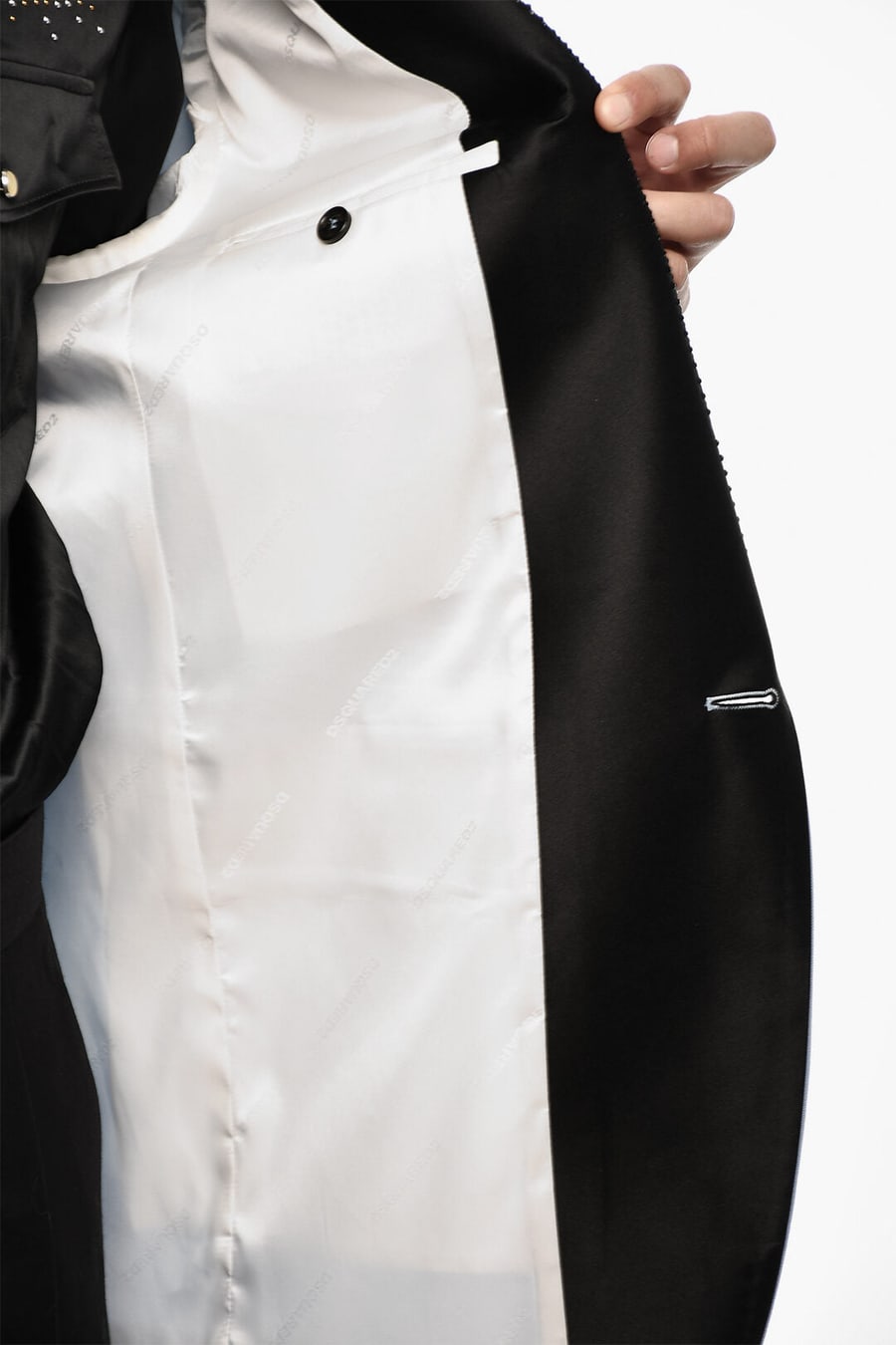 Dsquared2 2405~Oversize One-Button Cotton Jacket with Strass Lapel, view 5
