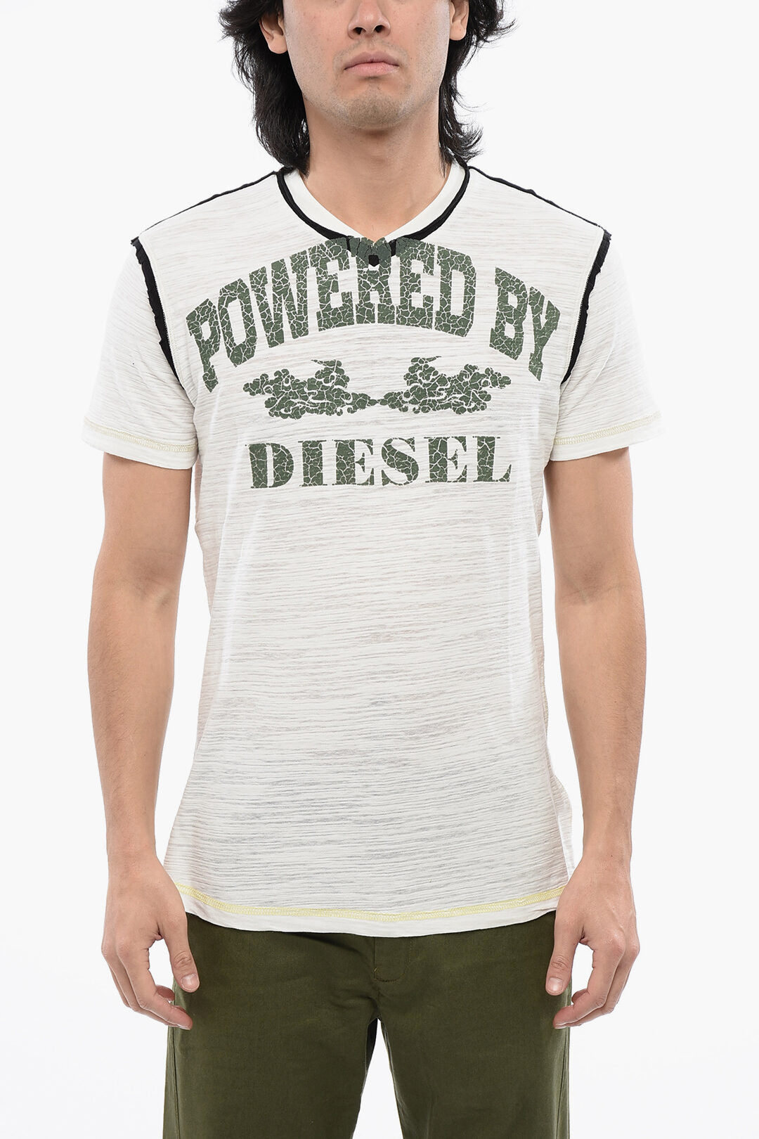 Diesel 2405~RED TAG Slub Cotton T-Shirt T-DIEGOR-V-RAW with Flocked Print