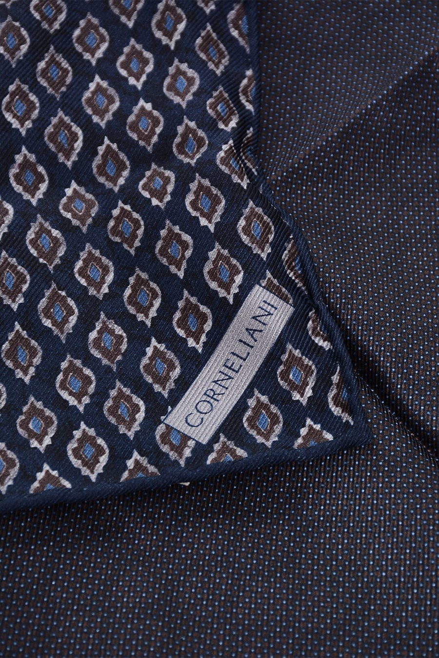 Corneliani 2405~Silk Pocket Square with Geometric Pattern, view 3