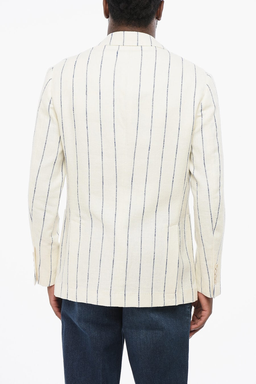 Brunello Cucinelli 2405~Single-Breasted Linen-Blend Blazer with Pinstripe Pattern, view 2