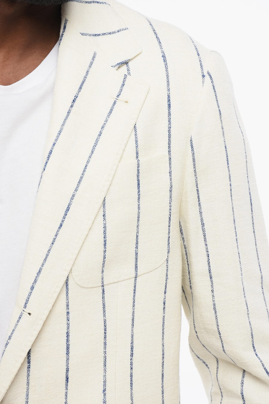 Brunello Cucinelli 2405~Single-Breasted Linen-Blend Blazer with Pinstripe Pattern, view 3