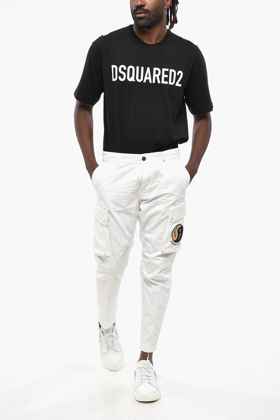 Dsquared2 2405~Solid SEXY CARGO FIT Pants with Contrast Patch, view 4