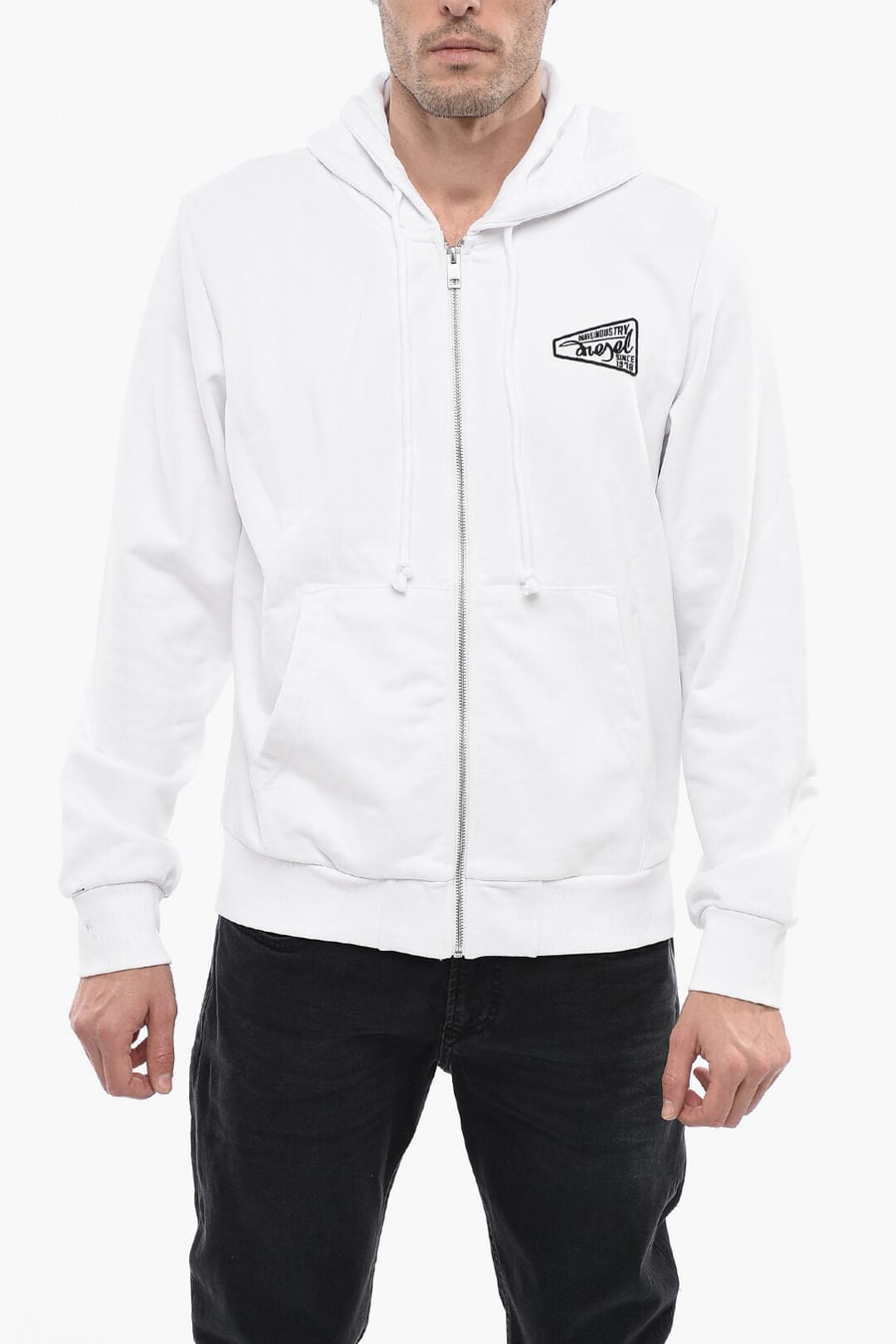Diesel 2405~Sweatshirt S-GINN Solid-Color with Hood and Zip Closure