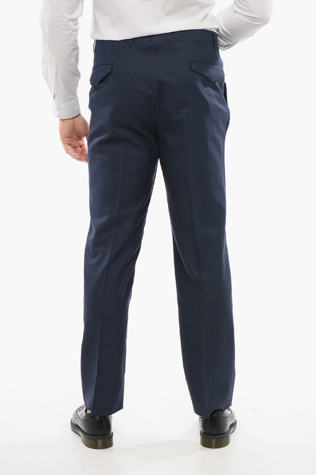 Corneliani 2405~Unlined Linen-Blend Trousers with Belt Loops, view 2