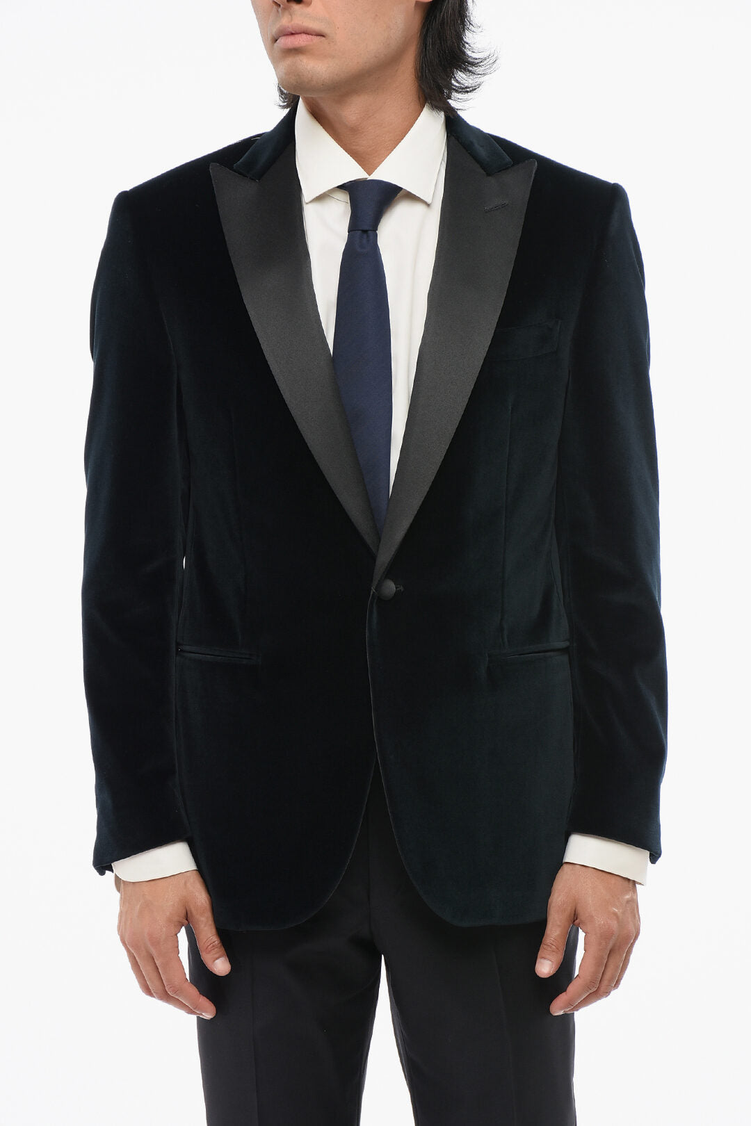 Corneliani 2405~Velvet Single-Breasted Blazer LEADER with Satin Pointed Lapel