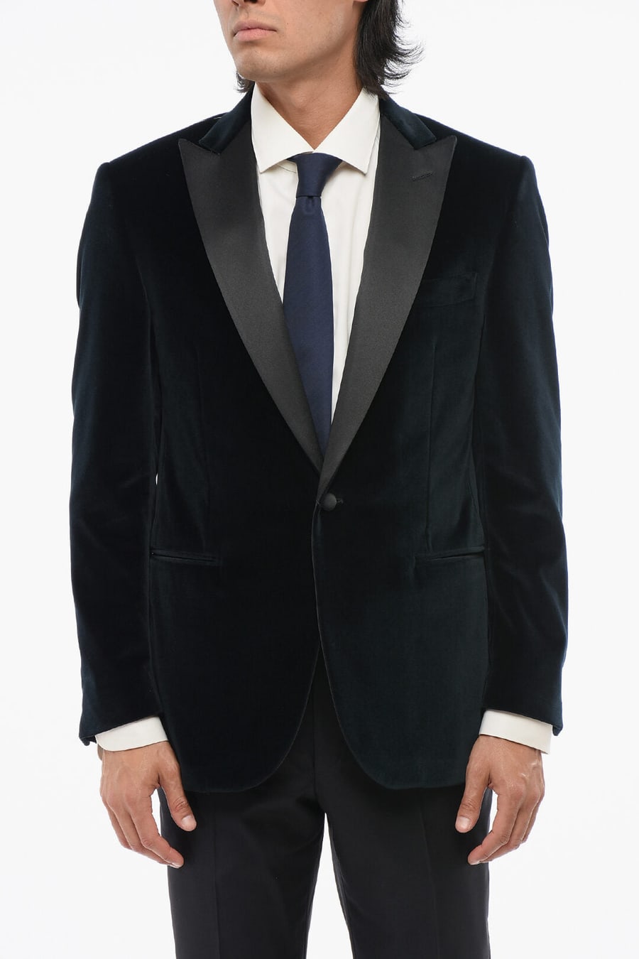 Corneliani 2405~Velvet Single-Breasted Blazer LEADER with Satin Pointed Lapel