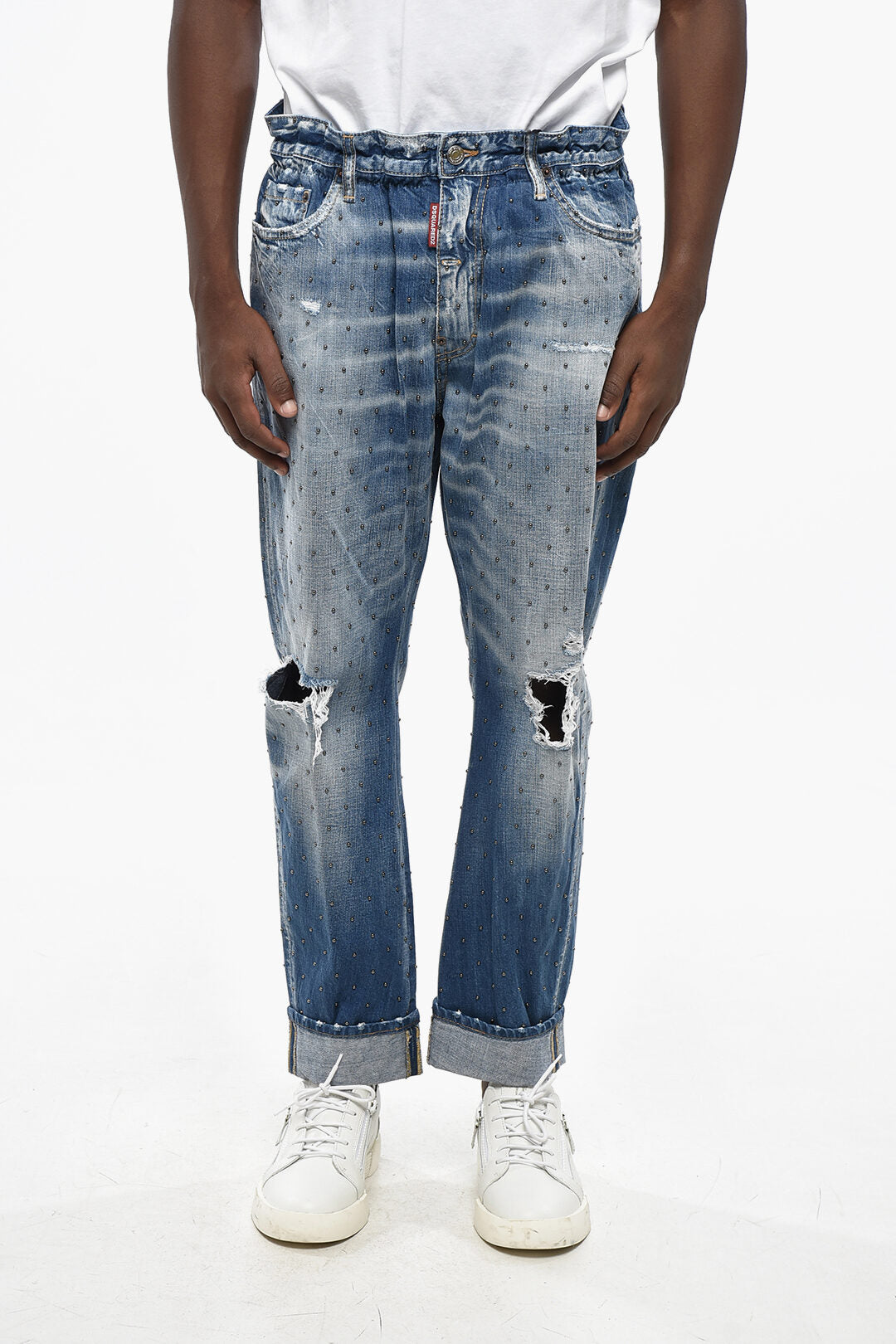 Dsquared2 2405~Vintage-Effect Jeans BIG BROTHER with All-Over Studs 18cm