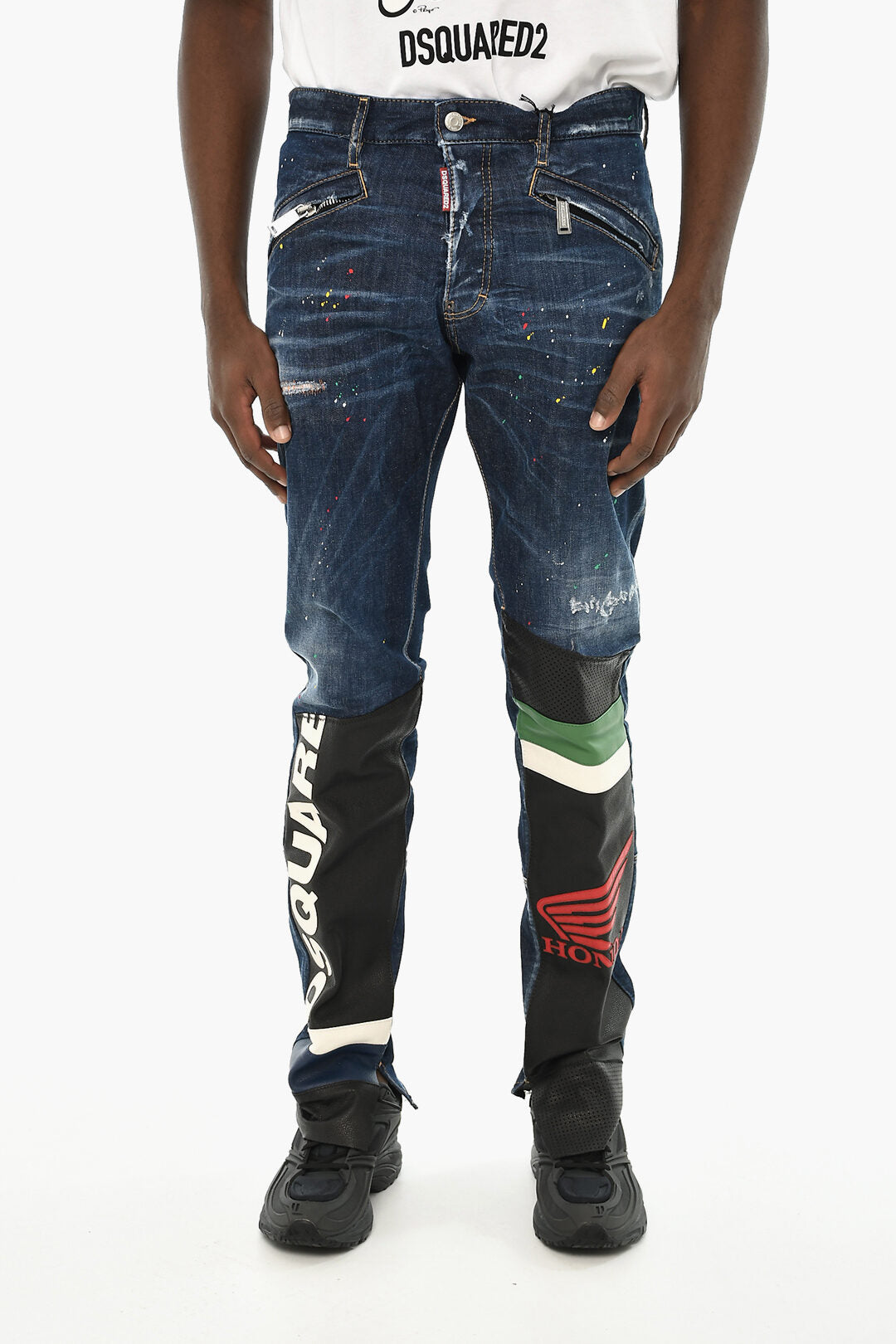Dsquared2 2405~Vintage-Effect Jeans with Vegan Leather Detail on Back 16cm