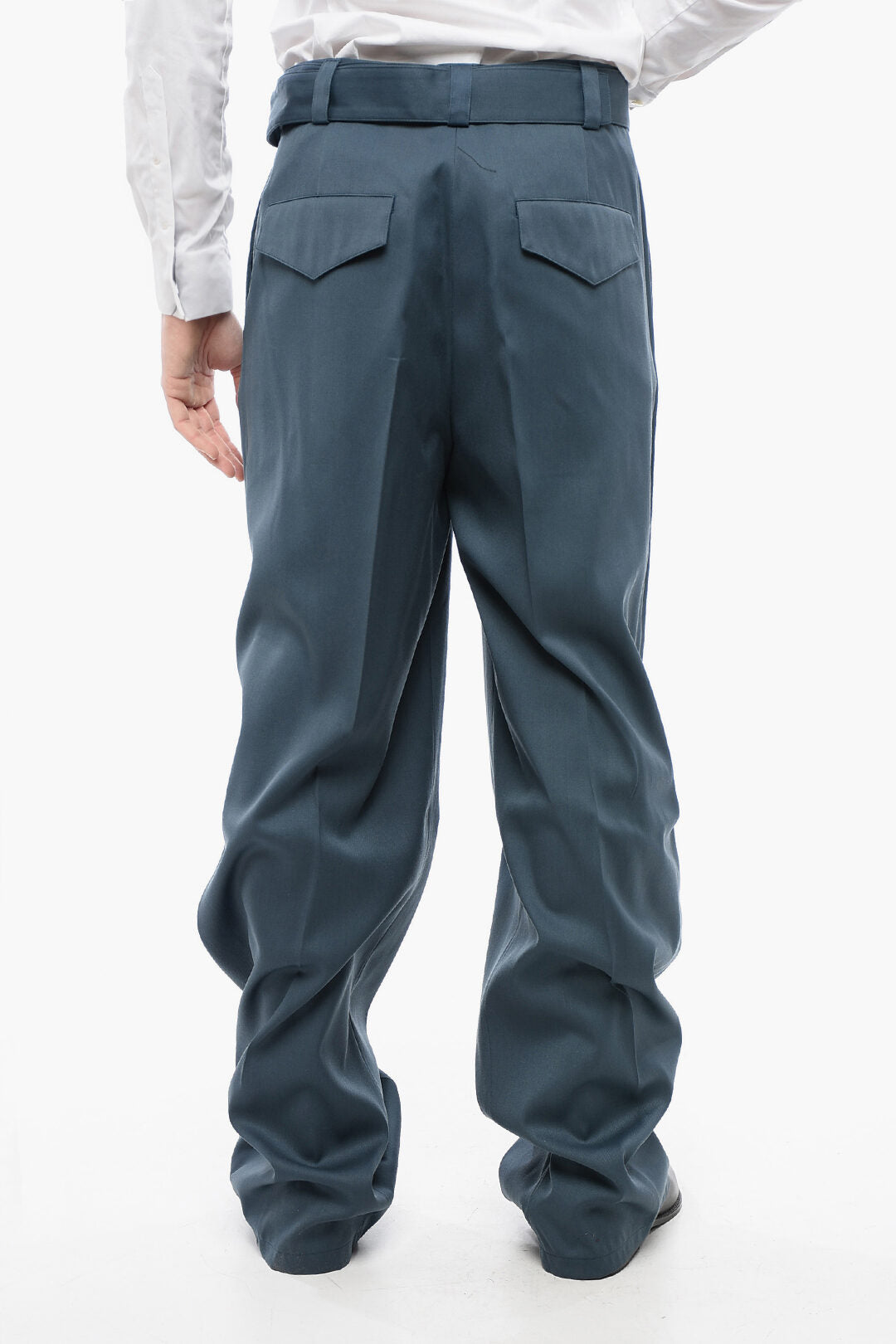 Jil Sander 2405~Virgin Wool Straight-Leg Trousers with Belt, view 2