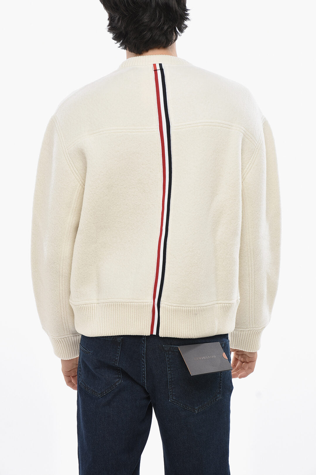 Thom Browne 2405~Wool Crewneck Sweater with Iconic Detail, view 2