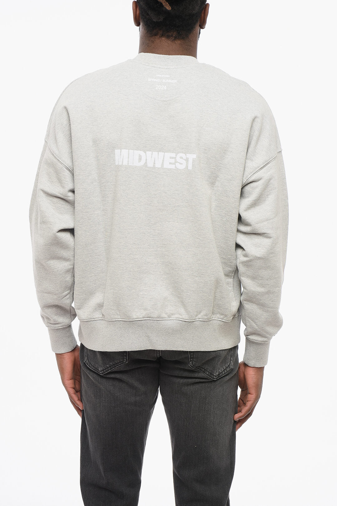 1989 Studio 2470~Brushed Cotton Crewneck Sweatshirt MIDWEST RELAXED with Velour Detail, view 2