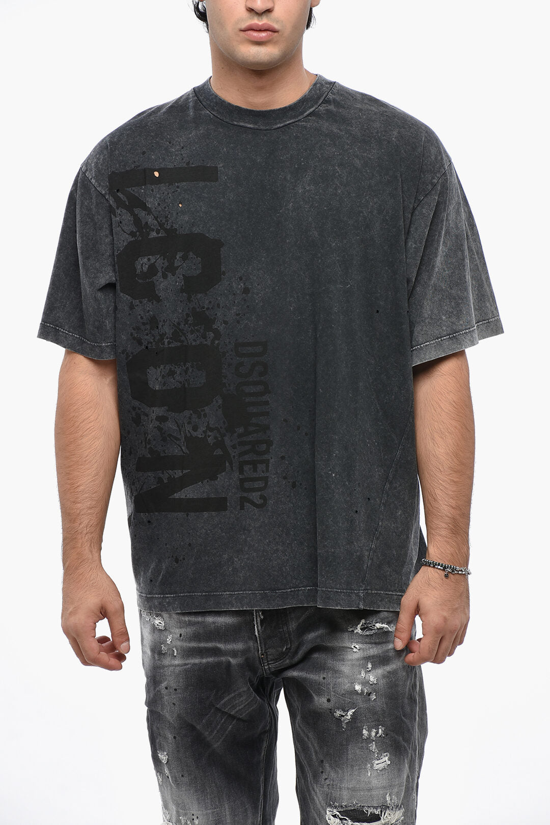 Dsquared2 2470~Crew-Neck T-Shirt SPLASH ICON with Vintage Effect