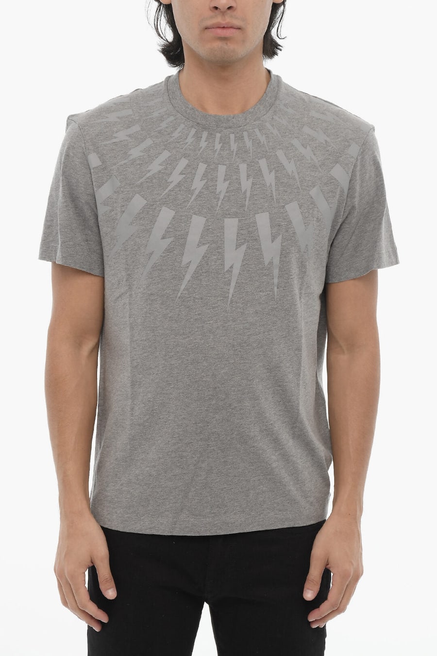 Neil Barrett 2470~Crewneck T-Shirt Slim Fit FAIRISLE THUNDERBOLT