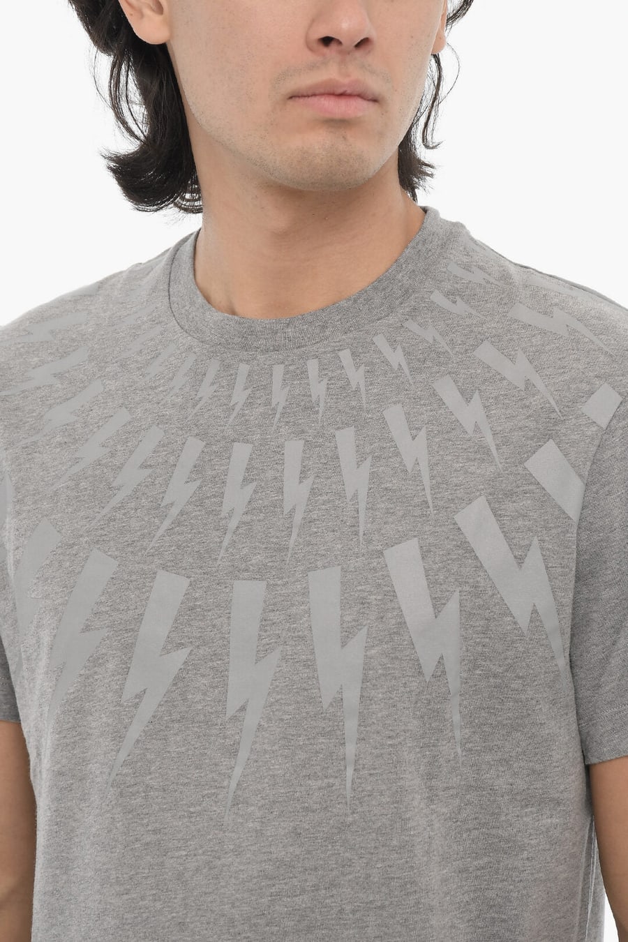 Neil Barrett 2470~Crewneck T-Shirt Slim Fit FAIRISLE THUNDERBOLT, view 3