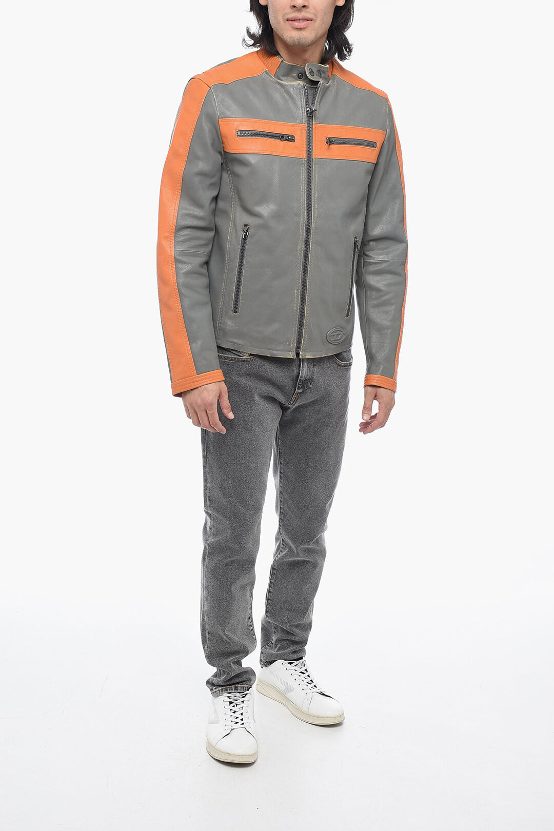 Diesel 2470~Leather Padded Jacket L-MUSE with Vintage Effect