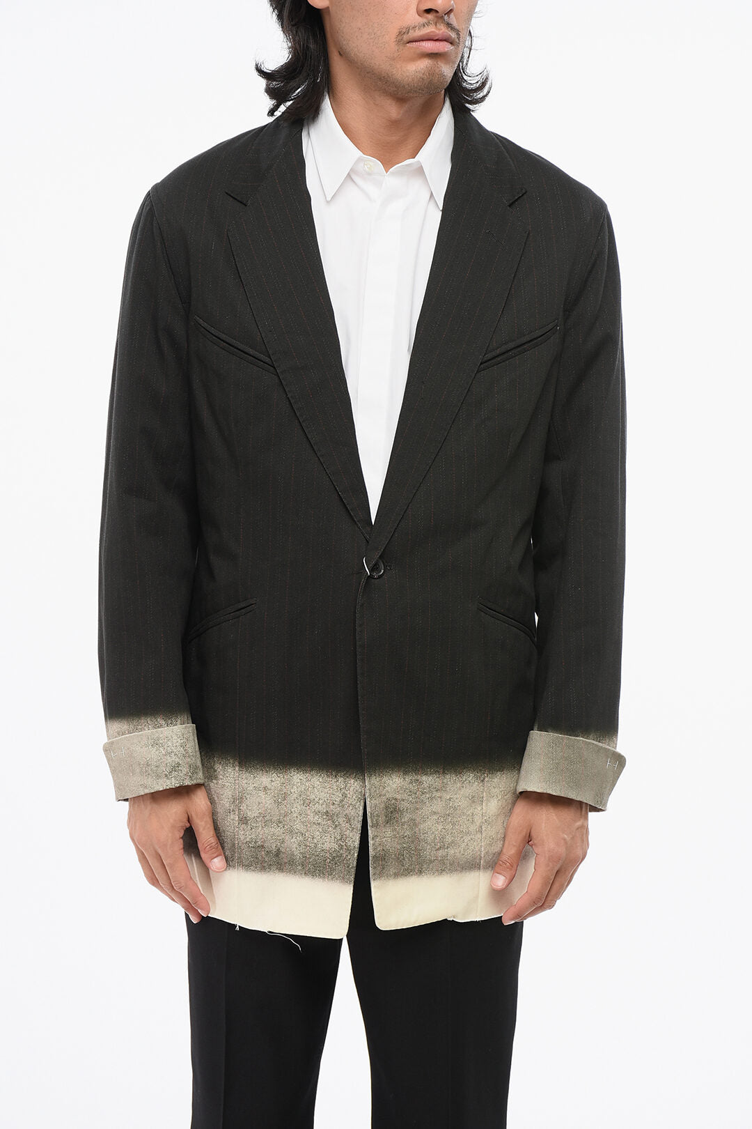 Maison Margiela 2470~MM1 Pinstripe Blazer with Faded Hem