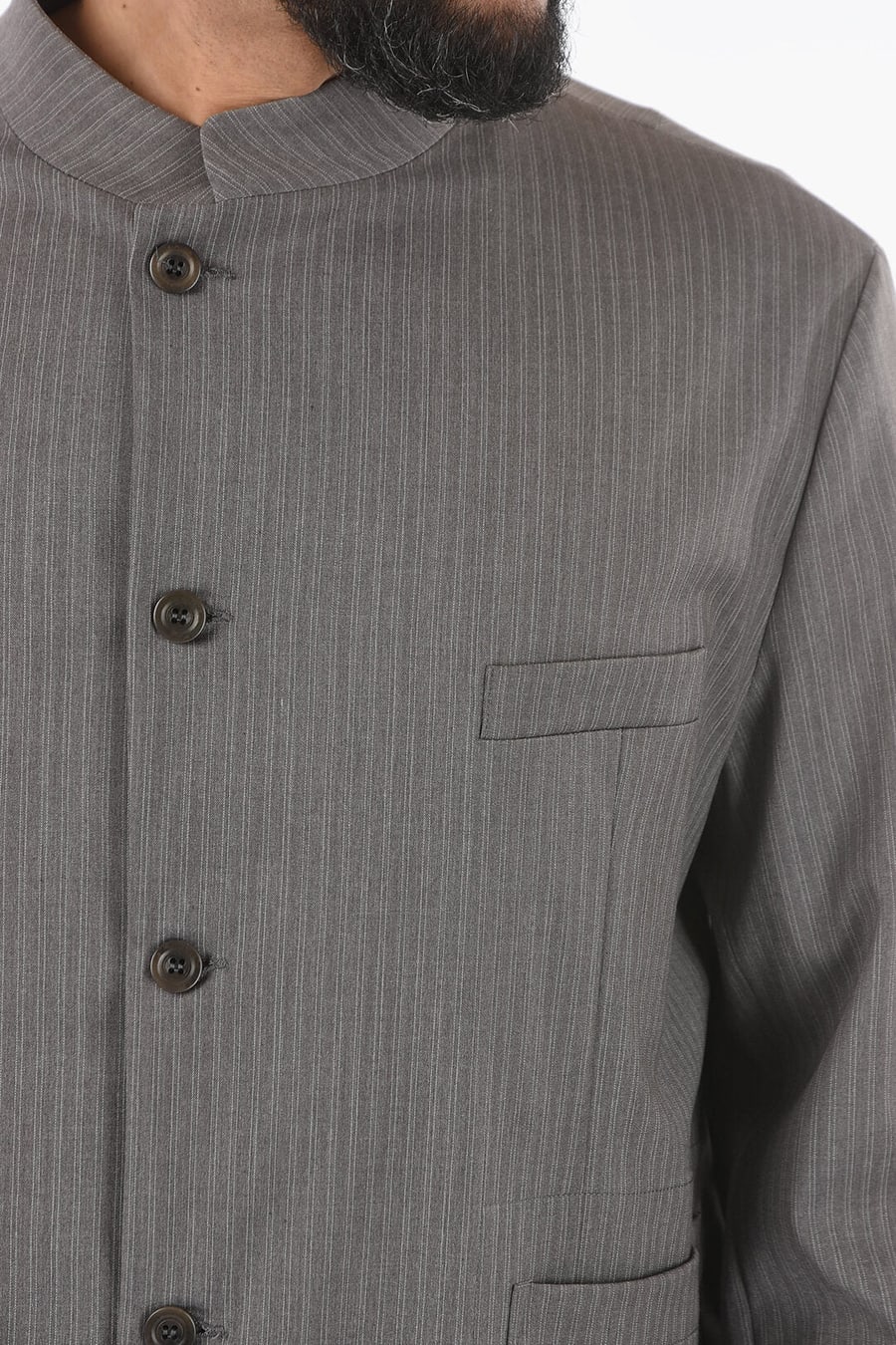 Ixos 2470~Pinstriped Jacket BENI with 4 Buttons and Patch Pockets, view 3