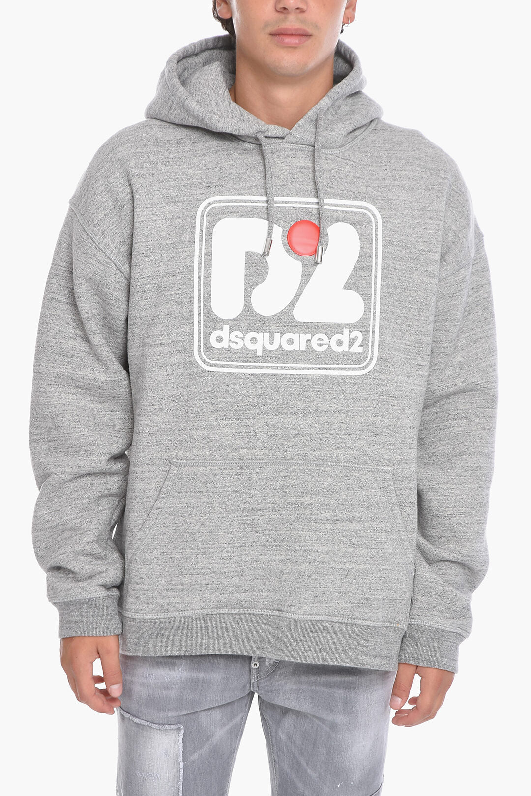 Dsquared2 2470~Printed Hooded Sweatshirt with Melange Effect