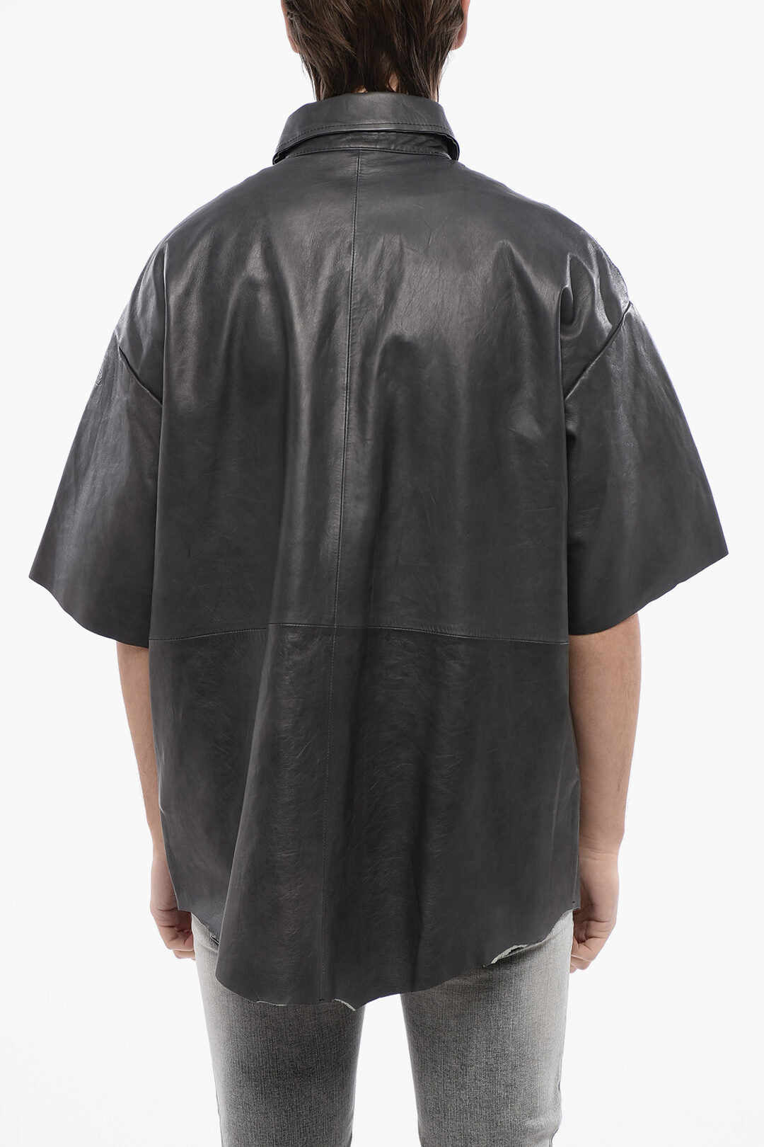 Diesel 2470~RED TAG Leather Short-Sleeve Overshirt S-EMIN-LTH with Snap Buttons, view 2