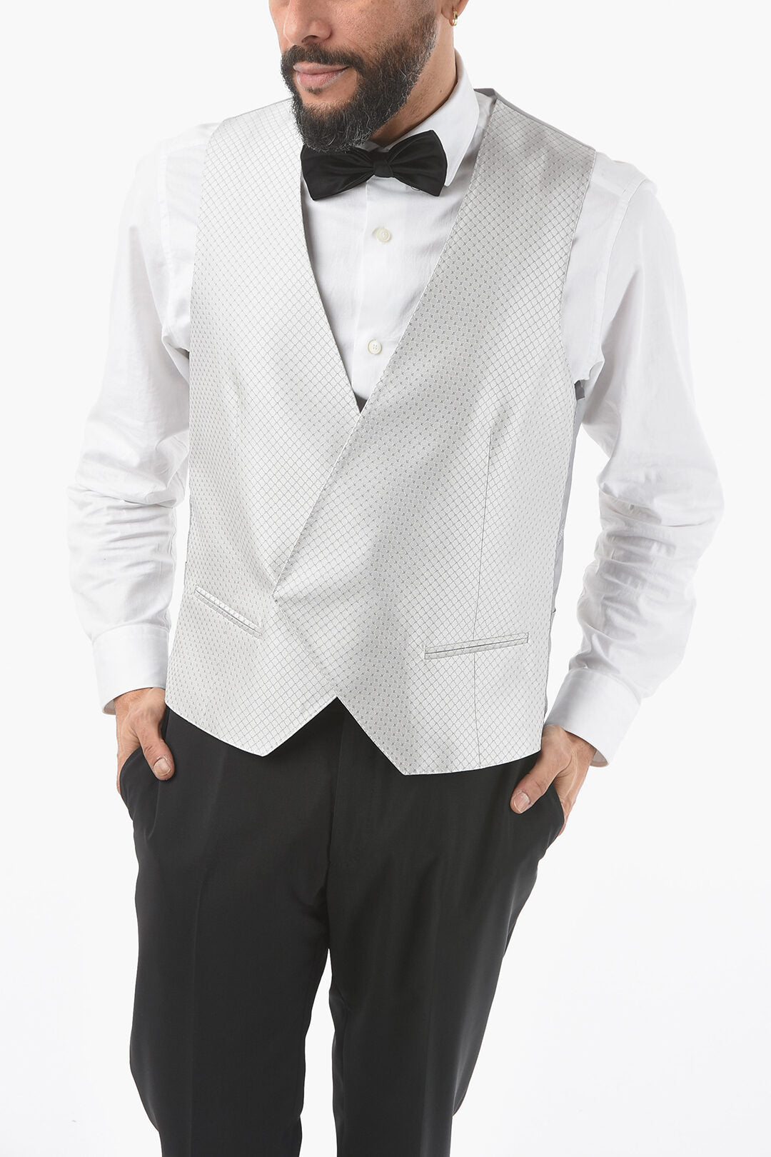 Corneliani 2470~Two-Tone Silk Waistcoat ACADEMY CERIMONIA with All-Over Logo on Back