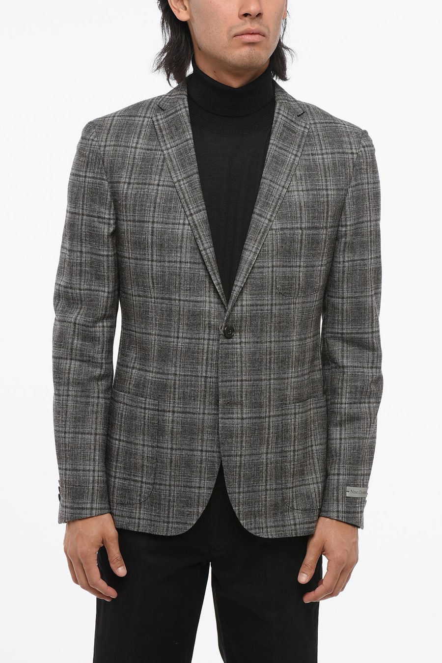 Nino Danieli 2470~Wool-Blend Single-Breasted Blazer with Check Pattern and Patch Pockets