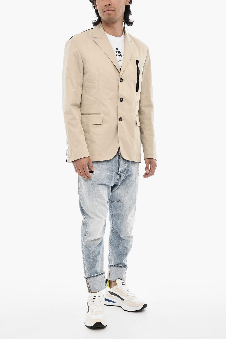 Dsquared2 2500~3-Button Wool-Blend Blazer with Zip and Flap Pockets, view 3