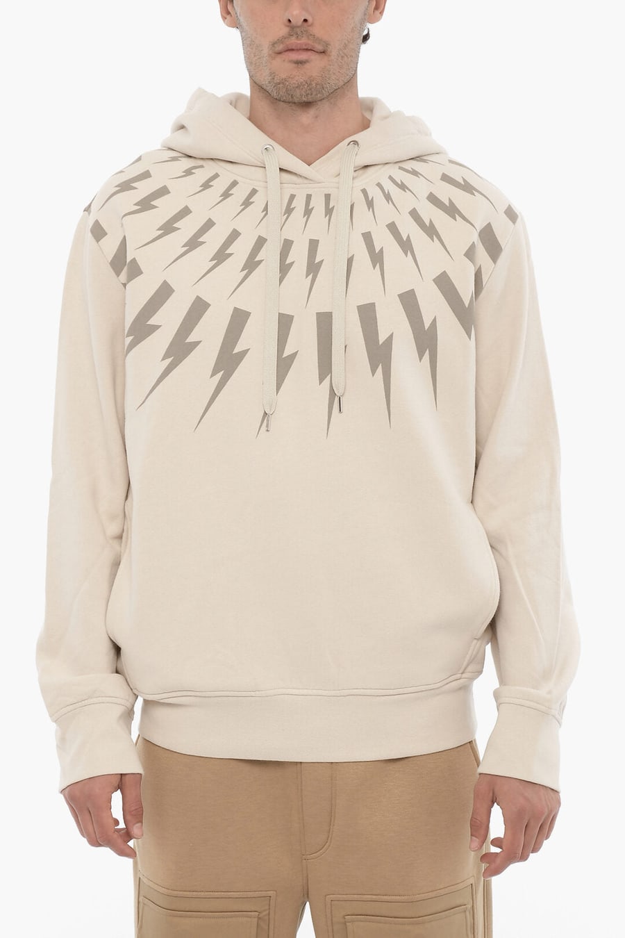 Neil Barrett 2500~Cotton Fleece Hoodie FAIRISLE THUNDERBOLT
