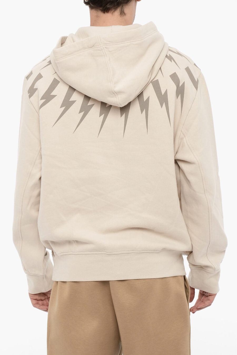 Neil Barrett 2500~Cotton Fleece Hoodie FAIRISLE THUNDERBOLT, view 2