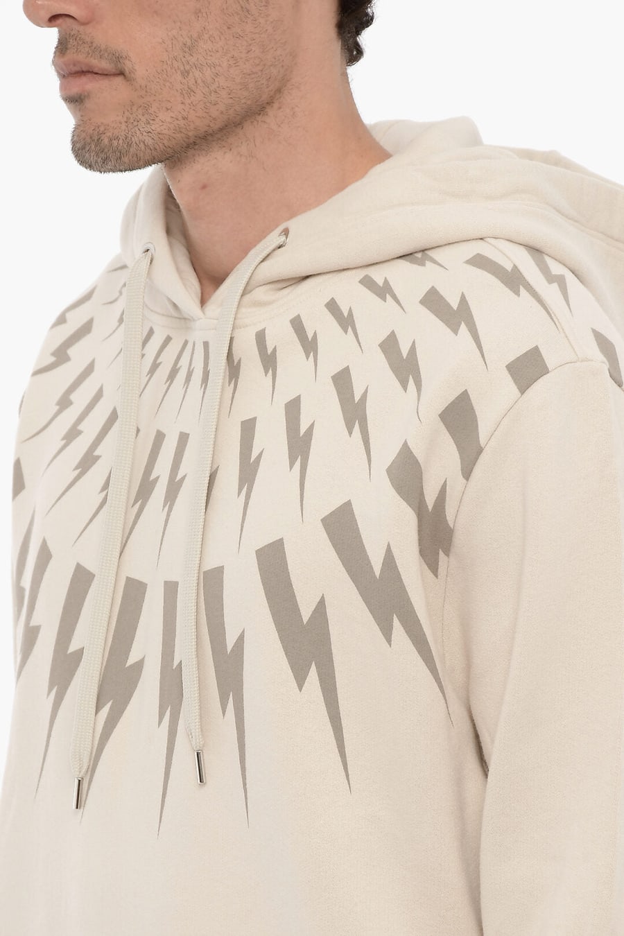 Neil Barrett 2500~Cotton Fleece Hoodie FAIRISLE THUNDERBOLT, view 3