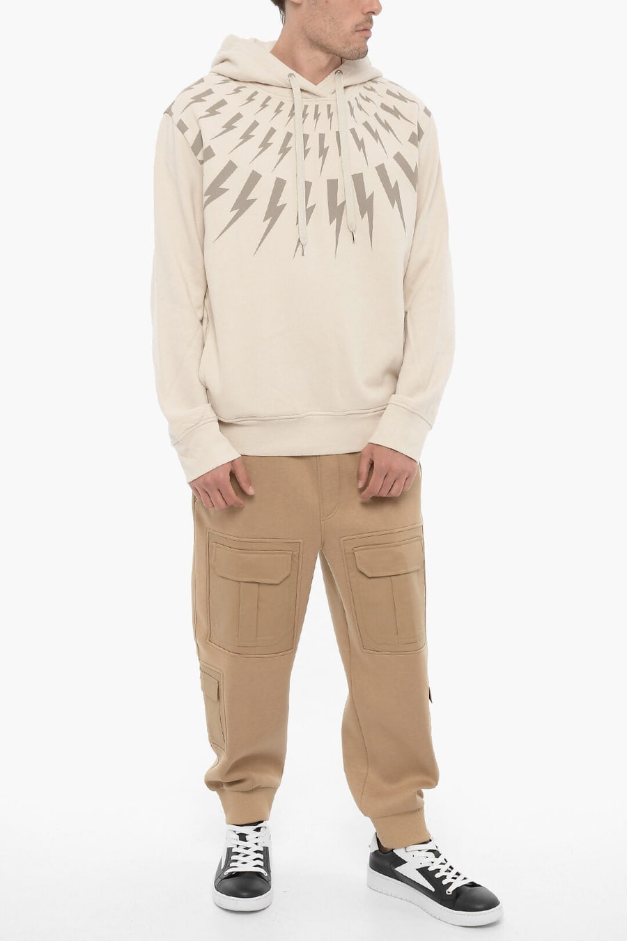 Neil Barrett 2500~Cotton Fleece Hoodie FAIRISLE THUNDERBOLT, view 4