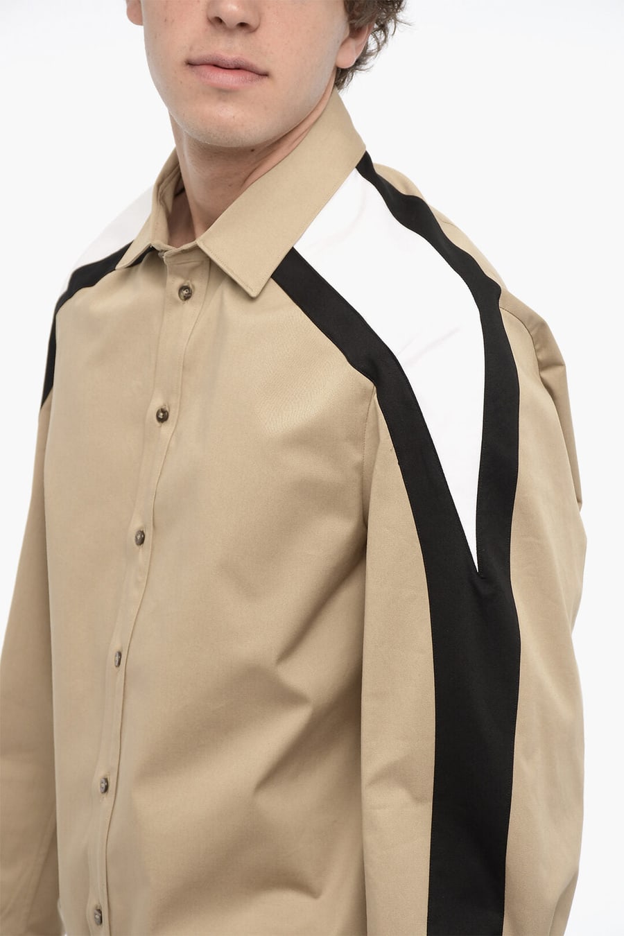 Neil Barrett 2500~Cotton Overshirt with Contrasting Side Stripes, view 3