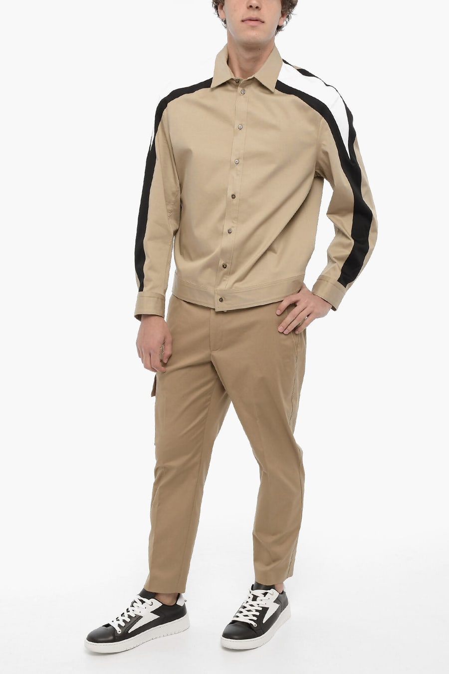 Neil Barrett 2500~Cotton Overshirt with Contrasting Side Stripes, view 4