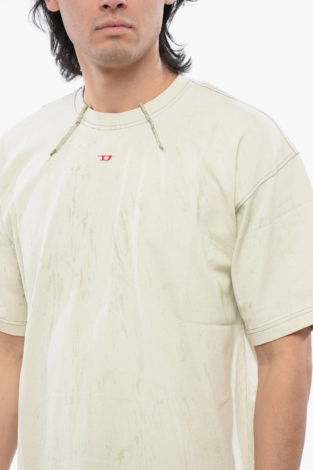 Diesel 2500~RED TAG Crew-Neck T-Shirt T-COS Chalk Effect with Exposed Seams