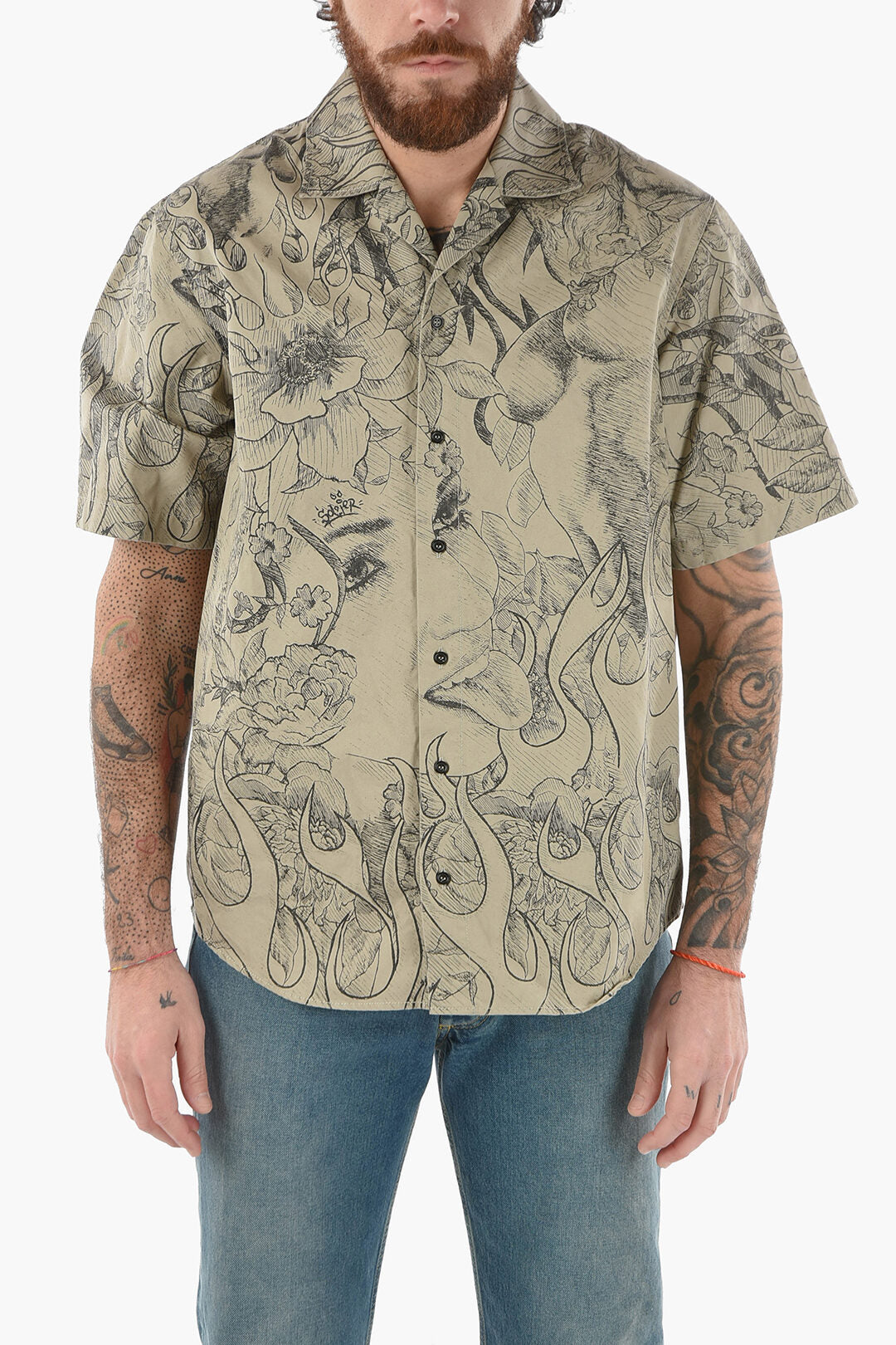 Dsquared2 2500~Short-Sleeved Shirt with Point Collar and Graphic Print