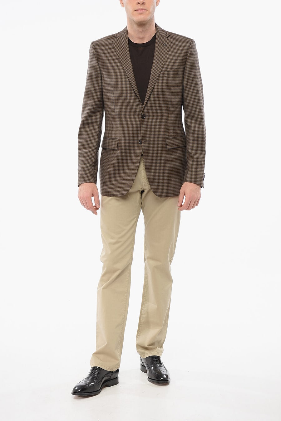 Corneliani 2500~Single-Breasted Wool Checked Blazer with Flap Pockets, view 2