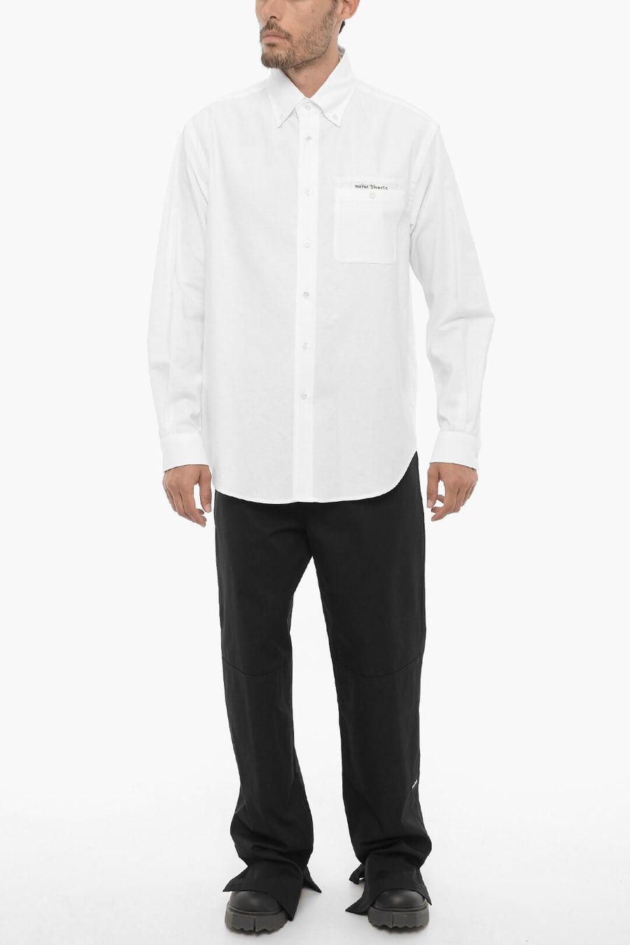 Palm Angels 2550~Button-Down Cotton Piqué Shirt with Chest Pocket, view 4