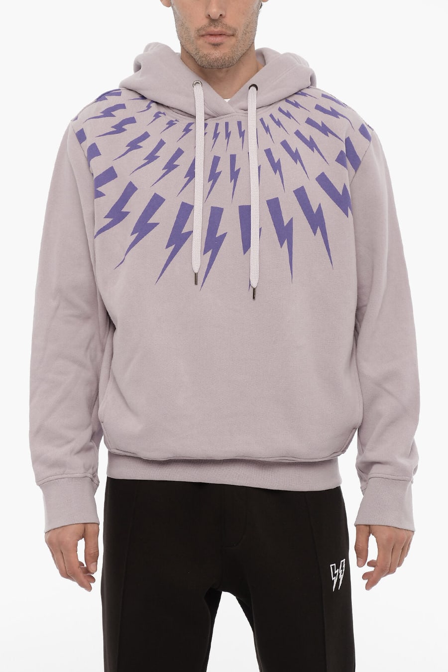 Neil Barrett 2550~Cotton-Fleece Hoodie FAIRISLE THUNDERBOLT