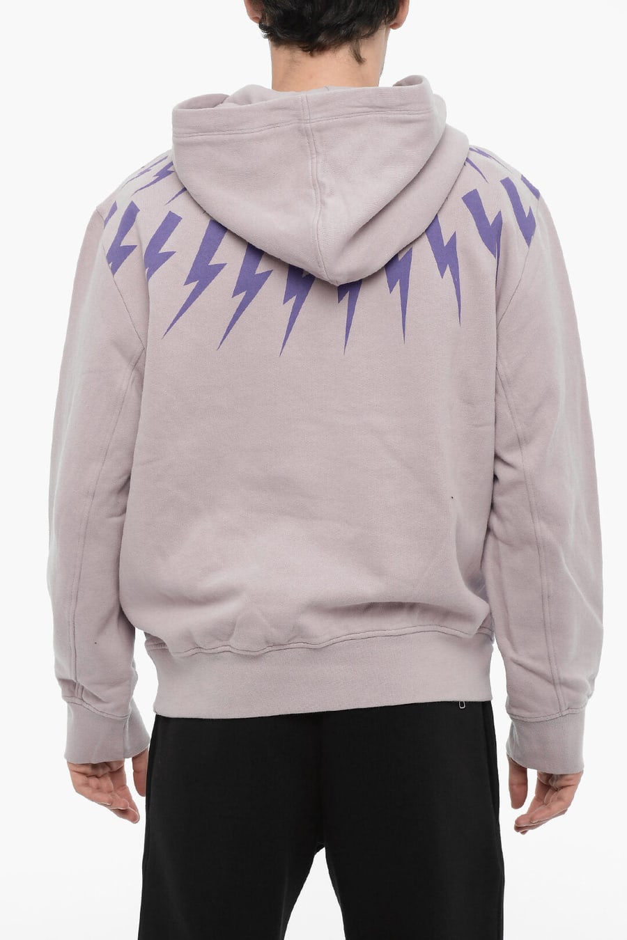 Neil Barrett 2550~Cotton-Fleece Hoodie FAIRISLE THUNDERBOLT, view 2
