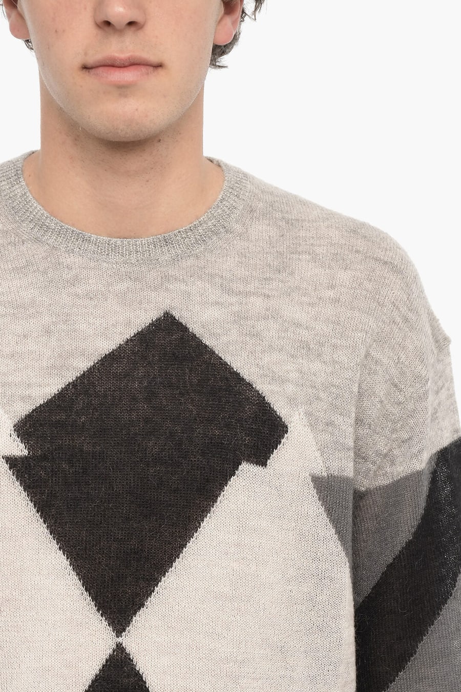 Neil Barrett 2550~Crew-Neck Sweater with Argyle Pattern, view 2